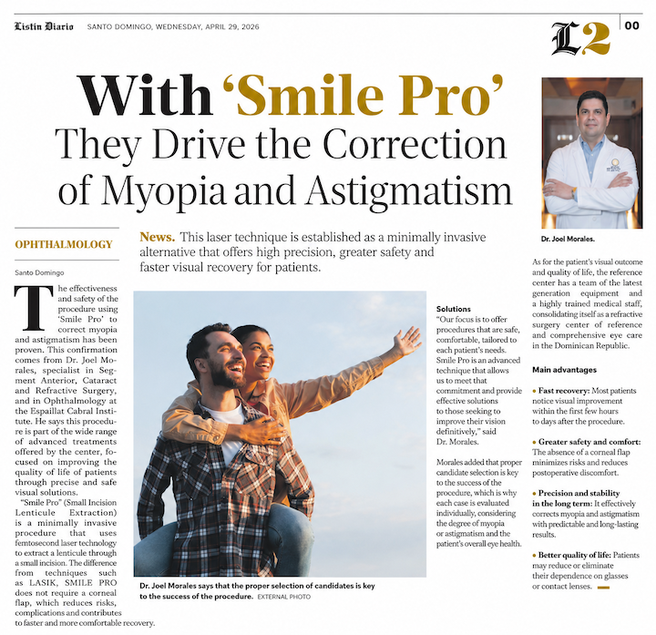 SMILE Pro Advances the Correction of Myopia and Astigmatism. Listin Diario Newspaper